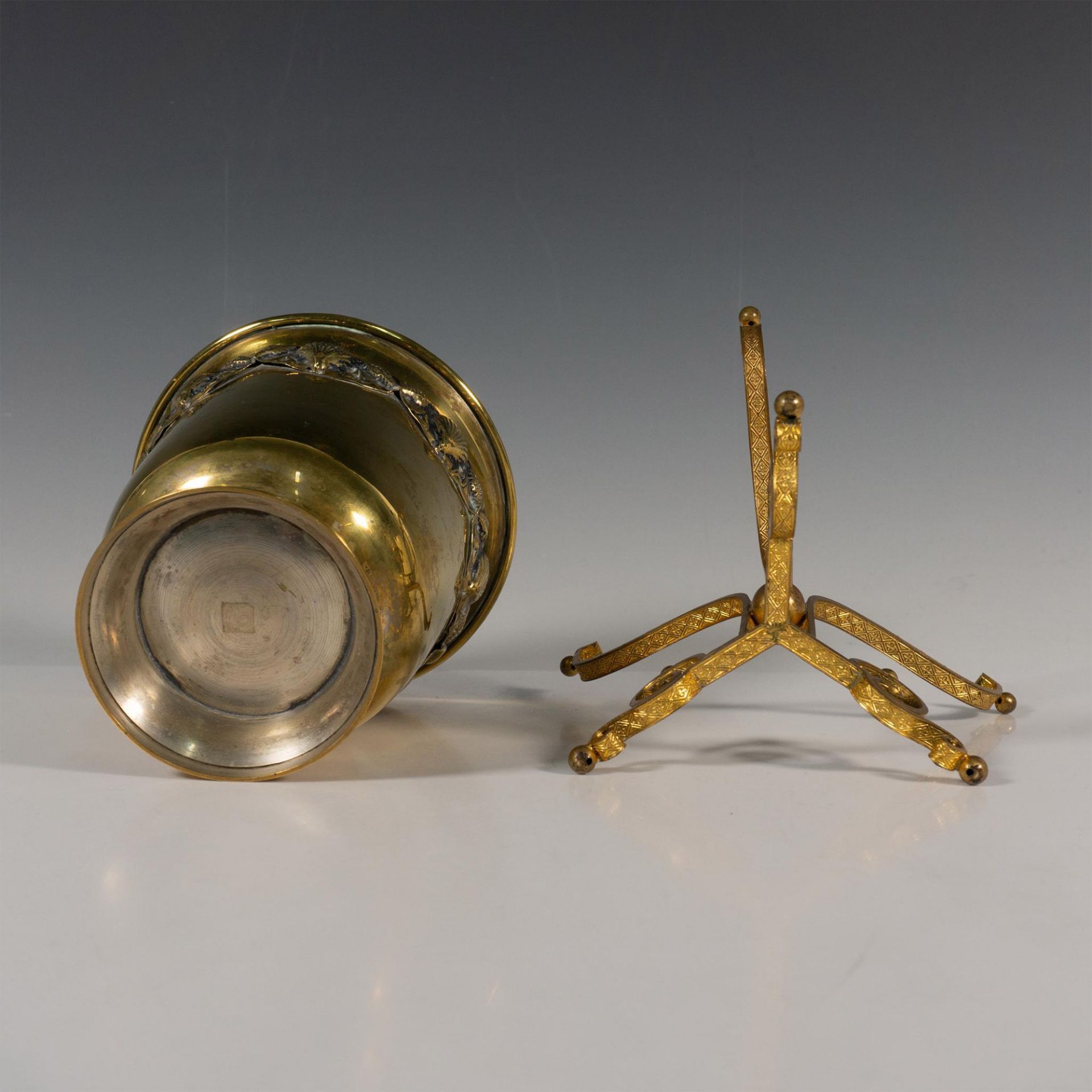 Decorative Brass Bowl with Marine Designs & Candle Holder - Image 4 of 5