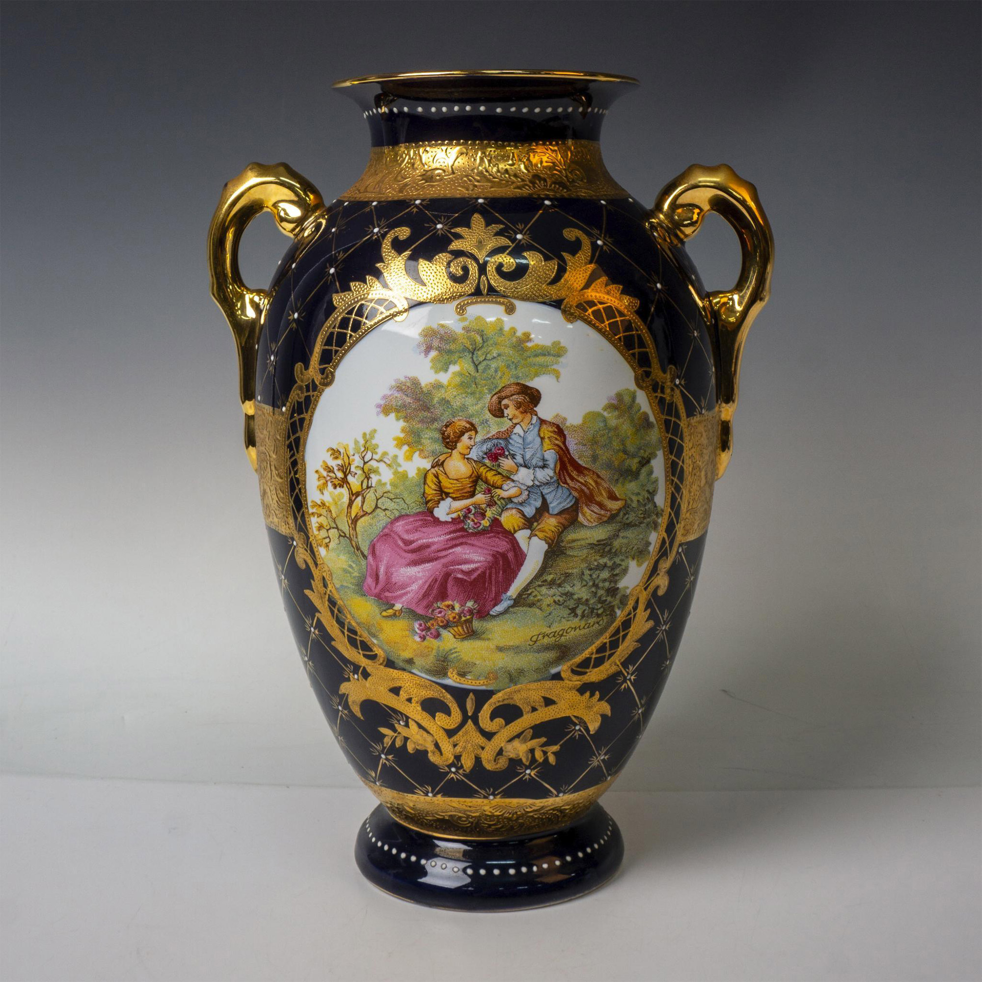 P.R.G. Limoges Fragonard Fine Porcelain Vase, Courting - Image 3 of 5