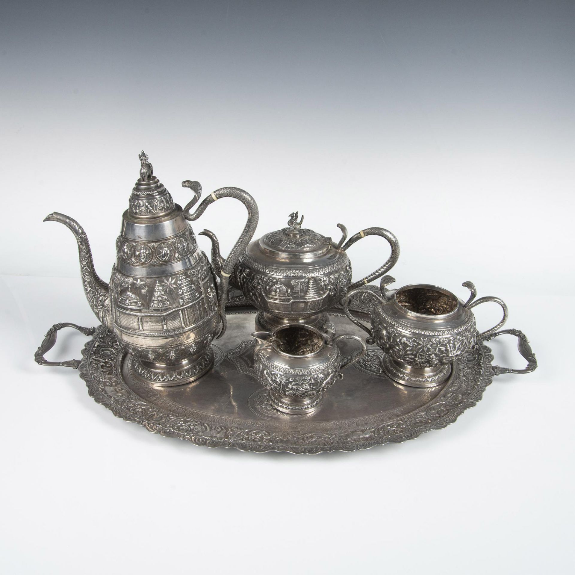 5pc Indian Silver Coffee and Tea Set - Bild 2 aus 10