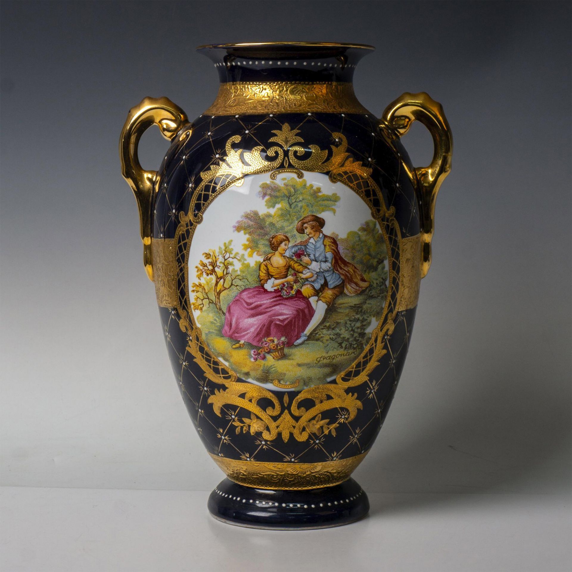 P.R.G. Limoges Fragonard Fine Porcelain Vase, Courting