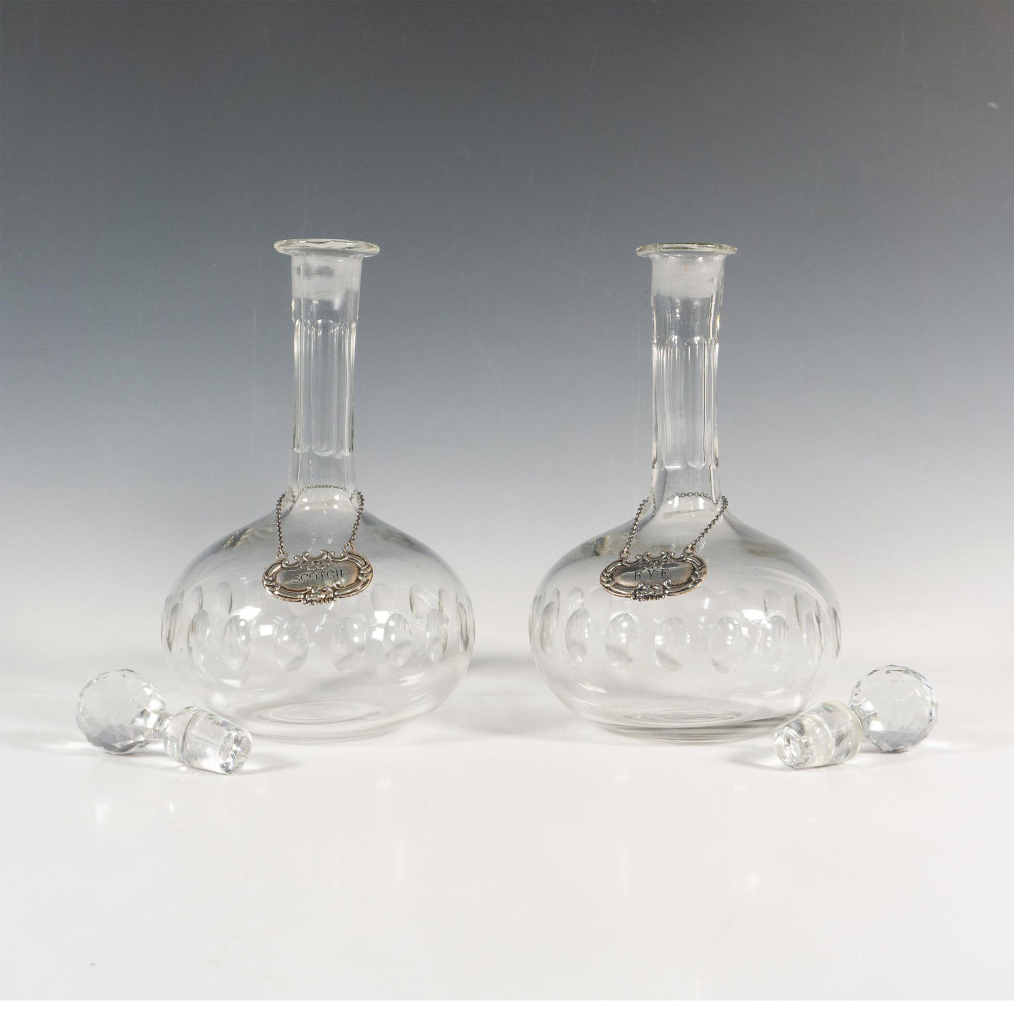 2pc Glass Decanters with Sterling Silver Liquor Tags - Image 2 of 4