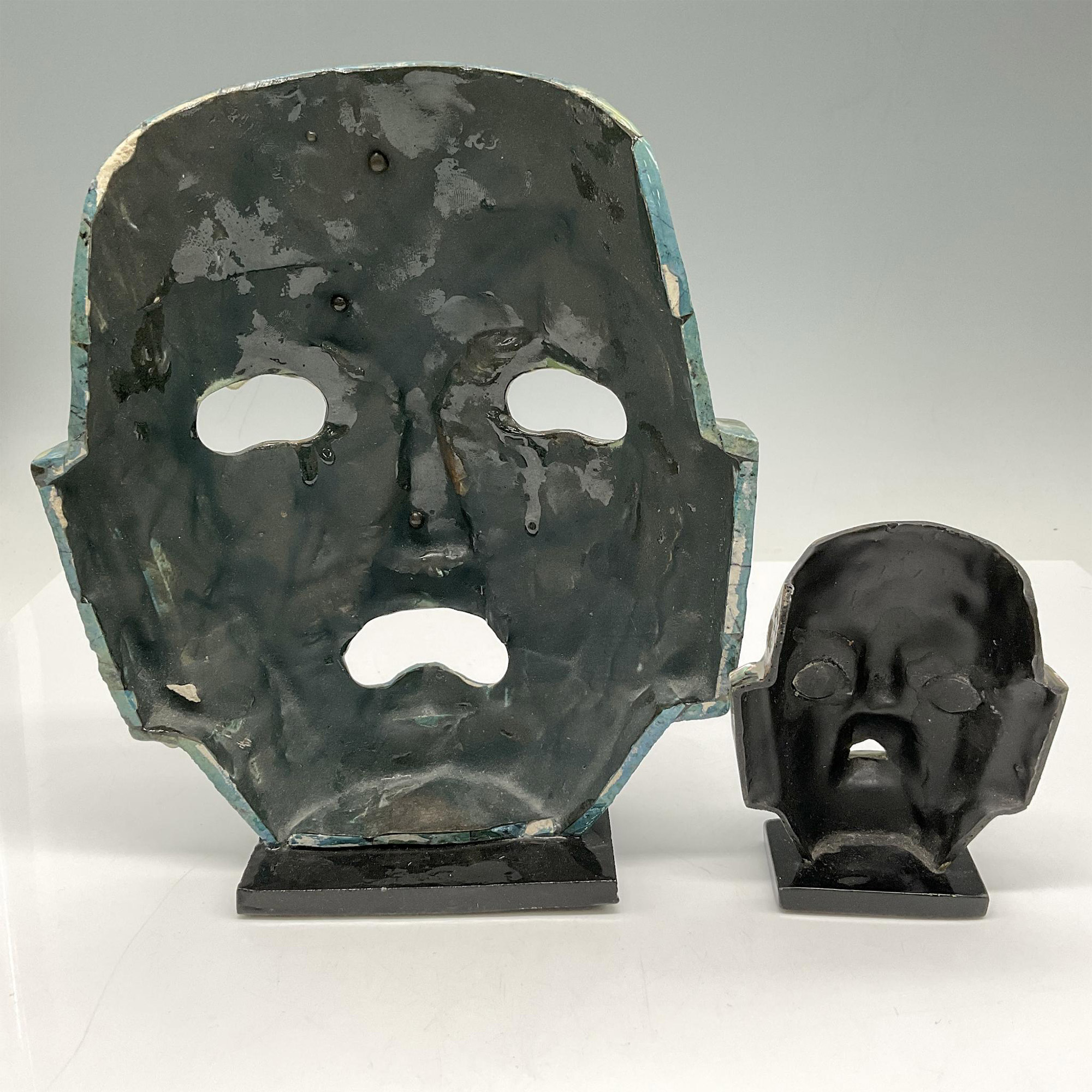 2pc Aztec Mayan Inlaid Burial Masks - Image 3 of 3