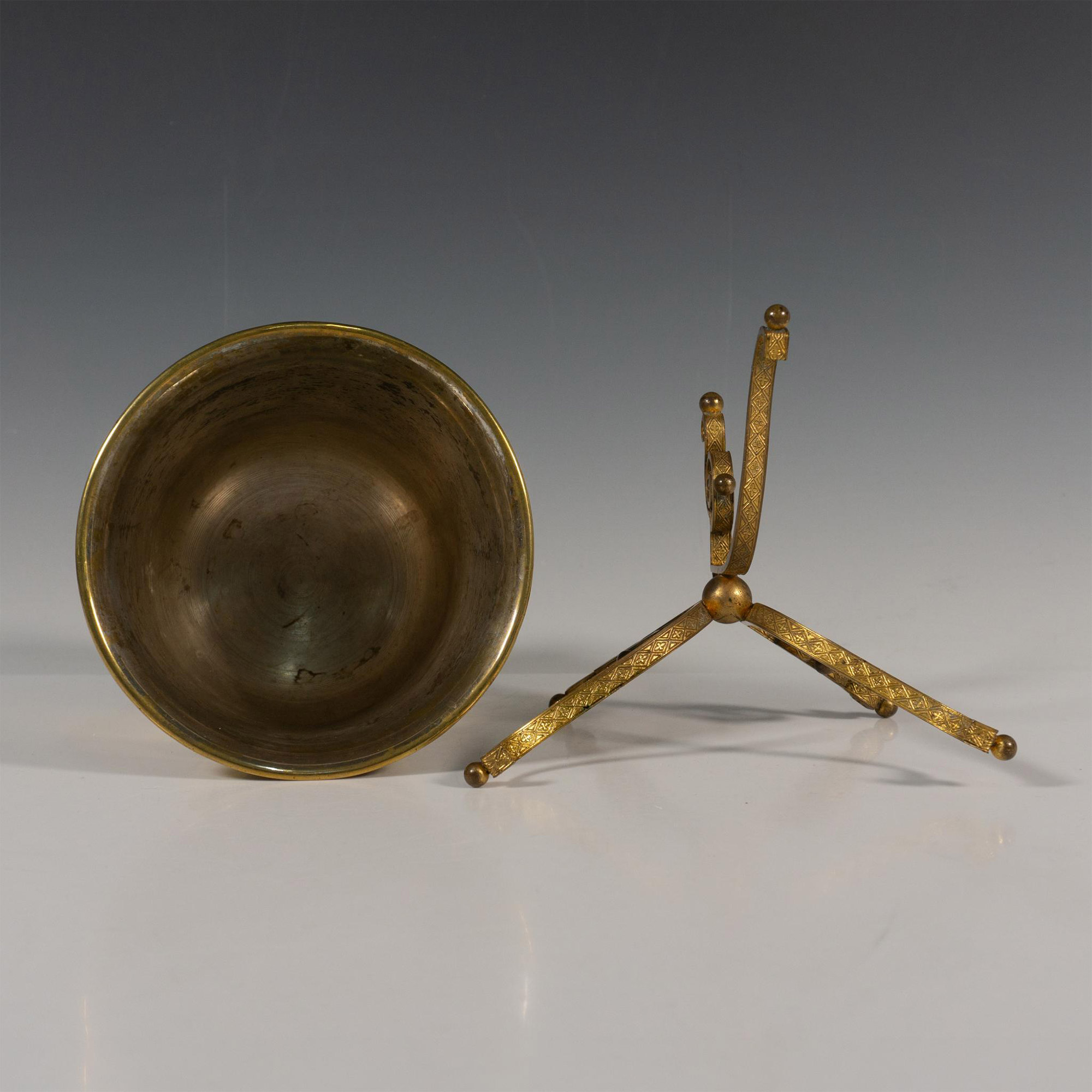 Decorative Brass Bowl with Marine Designs & Candle Holder - Image 5 of 5