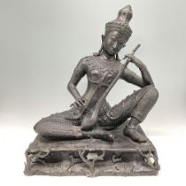 Southeast Asian Cast Bronze Buddha Sitar Sculpture