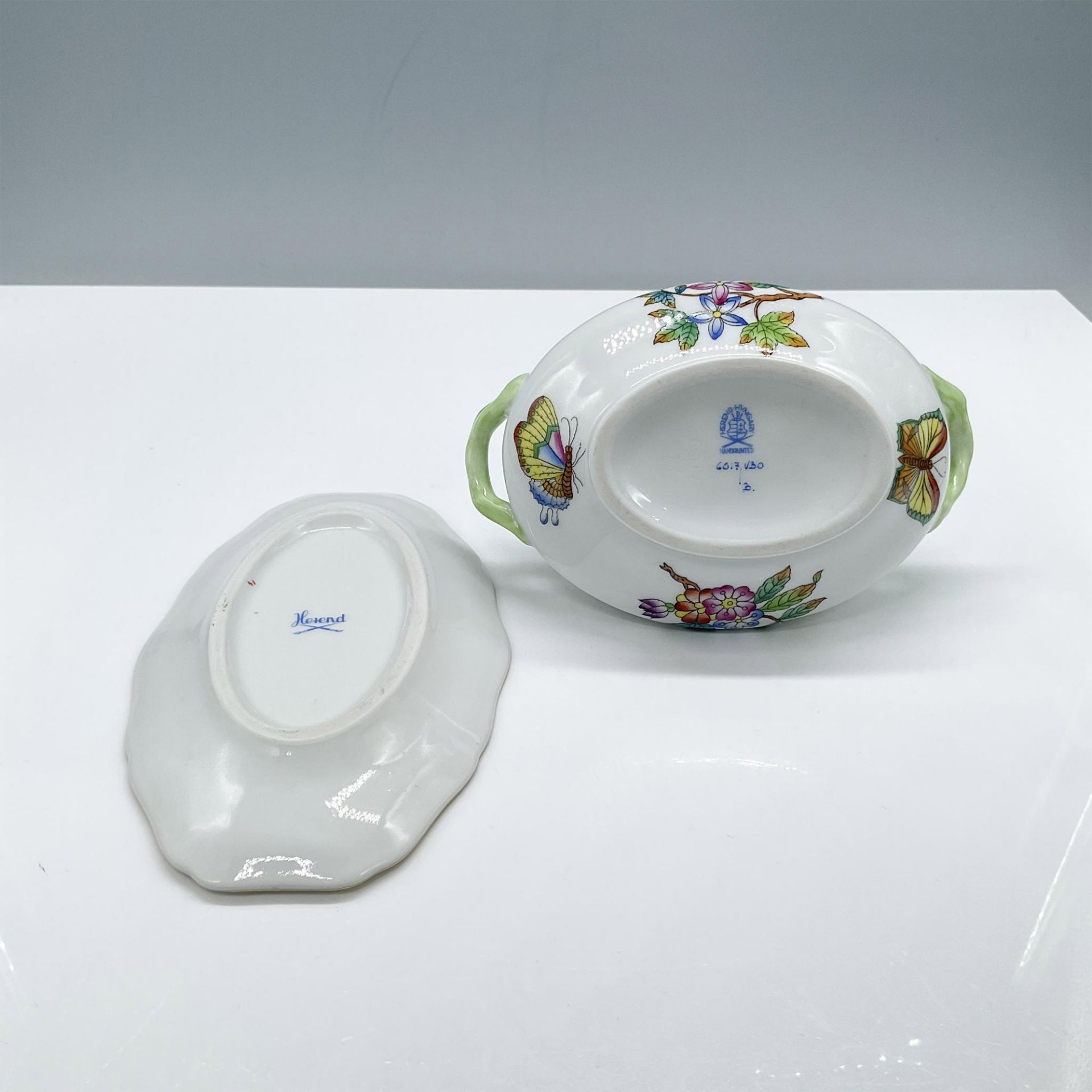 2pc Herend Porcelain Covered Sugar with Plate, Lemon 6017 - Image 4 of 4