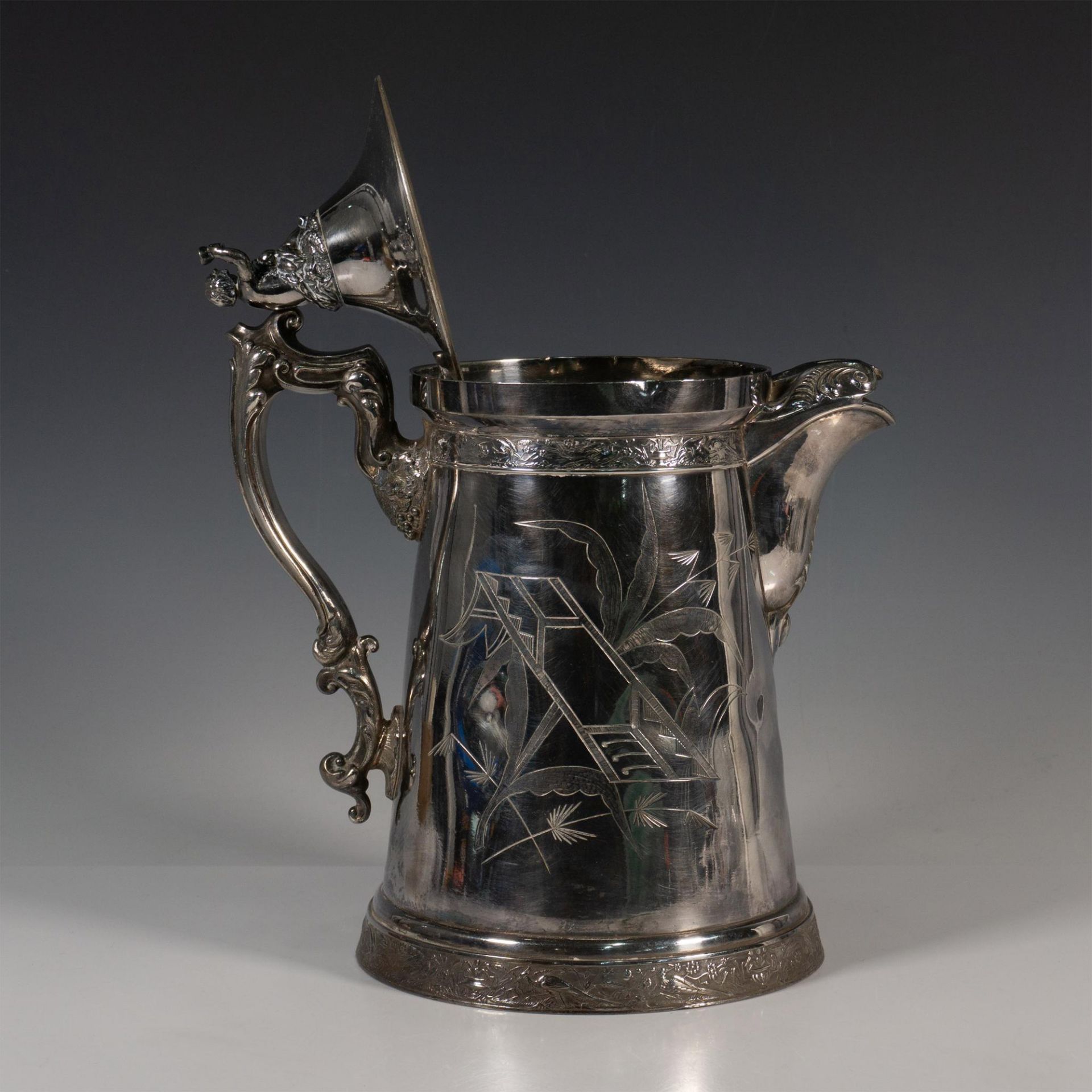 Original Victorian Large Silverplate Pitcher with Cupid Top - Image 2 of 5