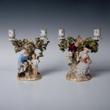 Pair of Meissen Porcelain Candle Holders, Egg Thieves