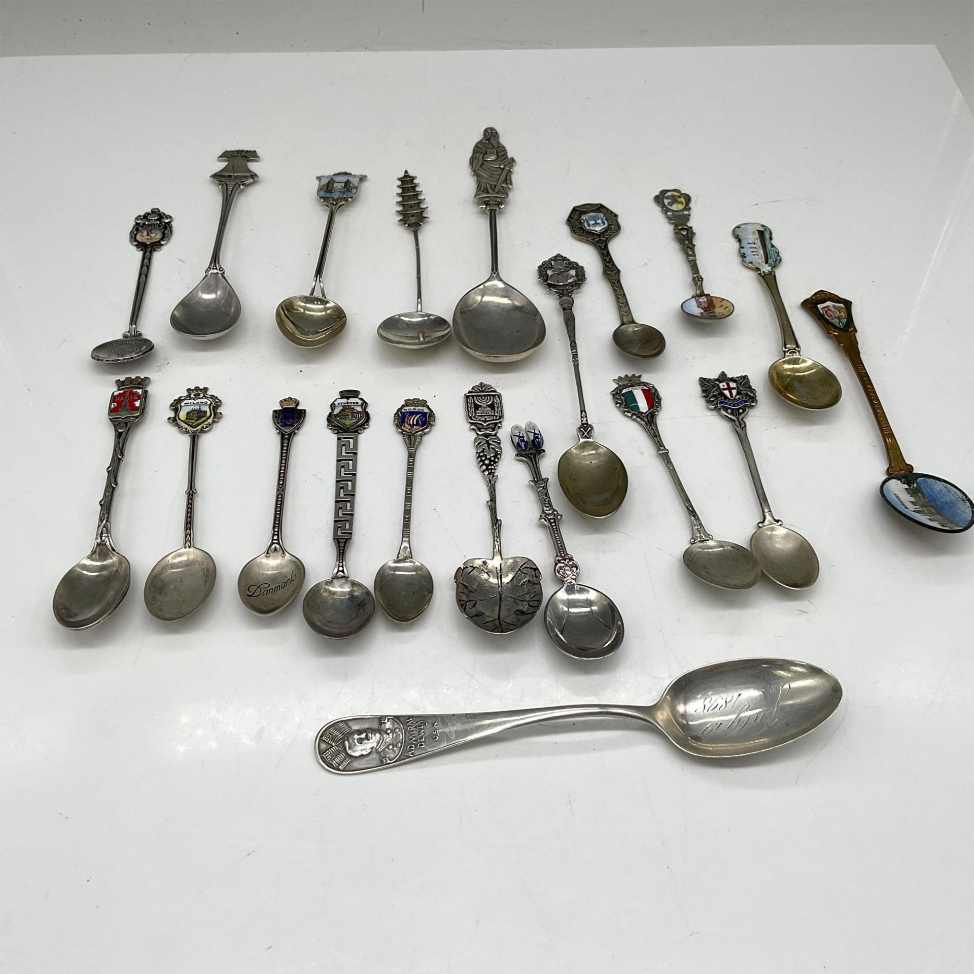 20pc Vintage Collectible Sterling + Silver Souvenir Spoons