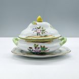 2pc Herend Porcelain Covered Sugar with Plate, Lemon 6017