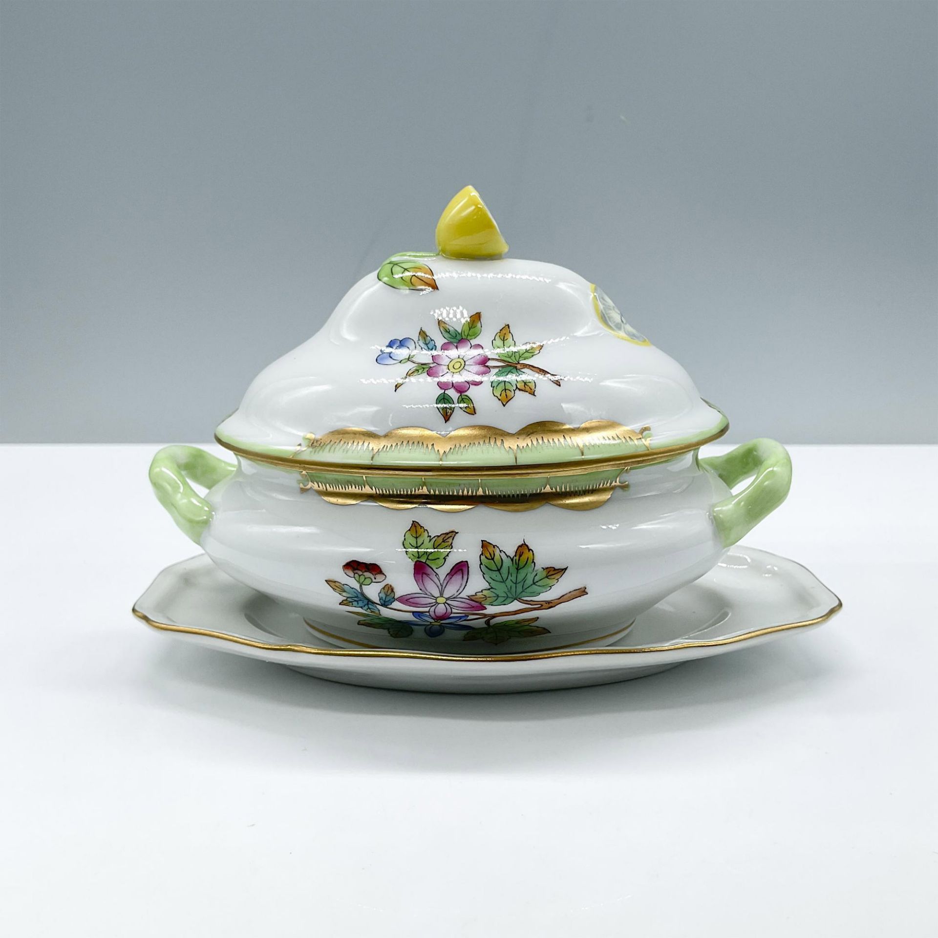 2pc Herend Porcelain Covered Sugar with Plate, Lemon 6017