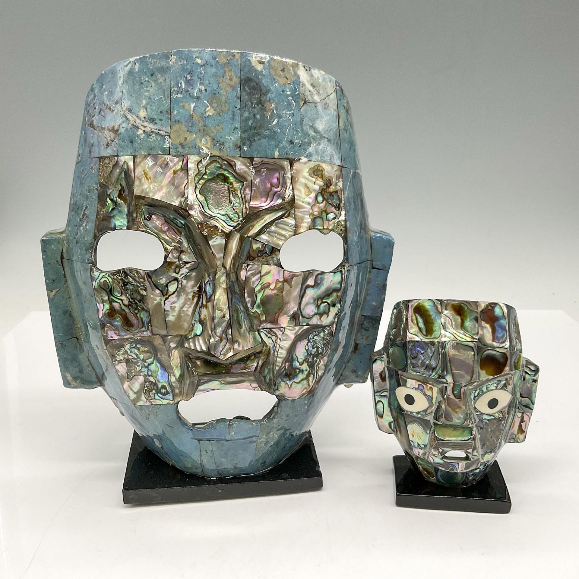 2pc Aztec Mayan Inlaid Burial Masks