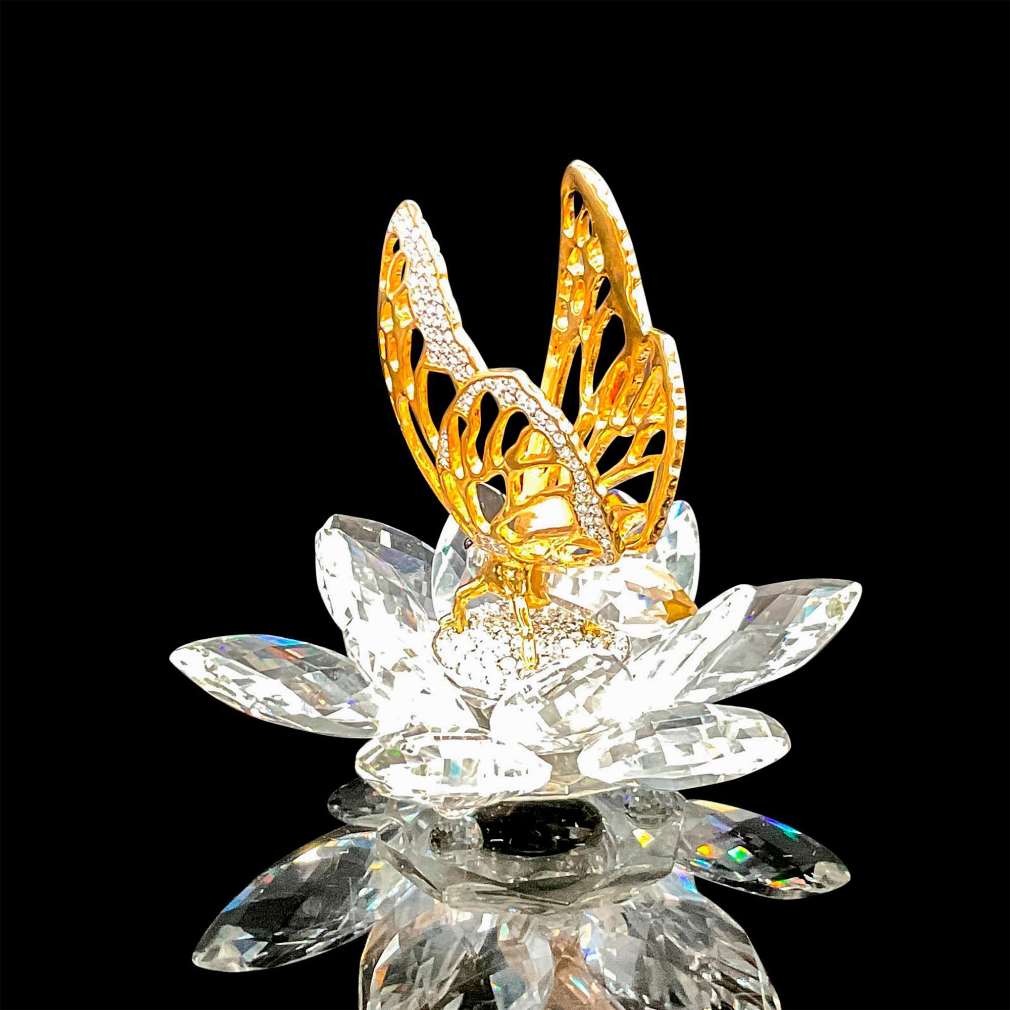 Swarovski Crystal Figurine, Gold Butterfly on Lotus - Image 2 of 3