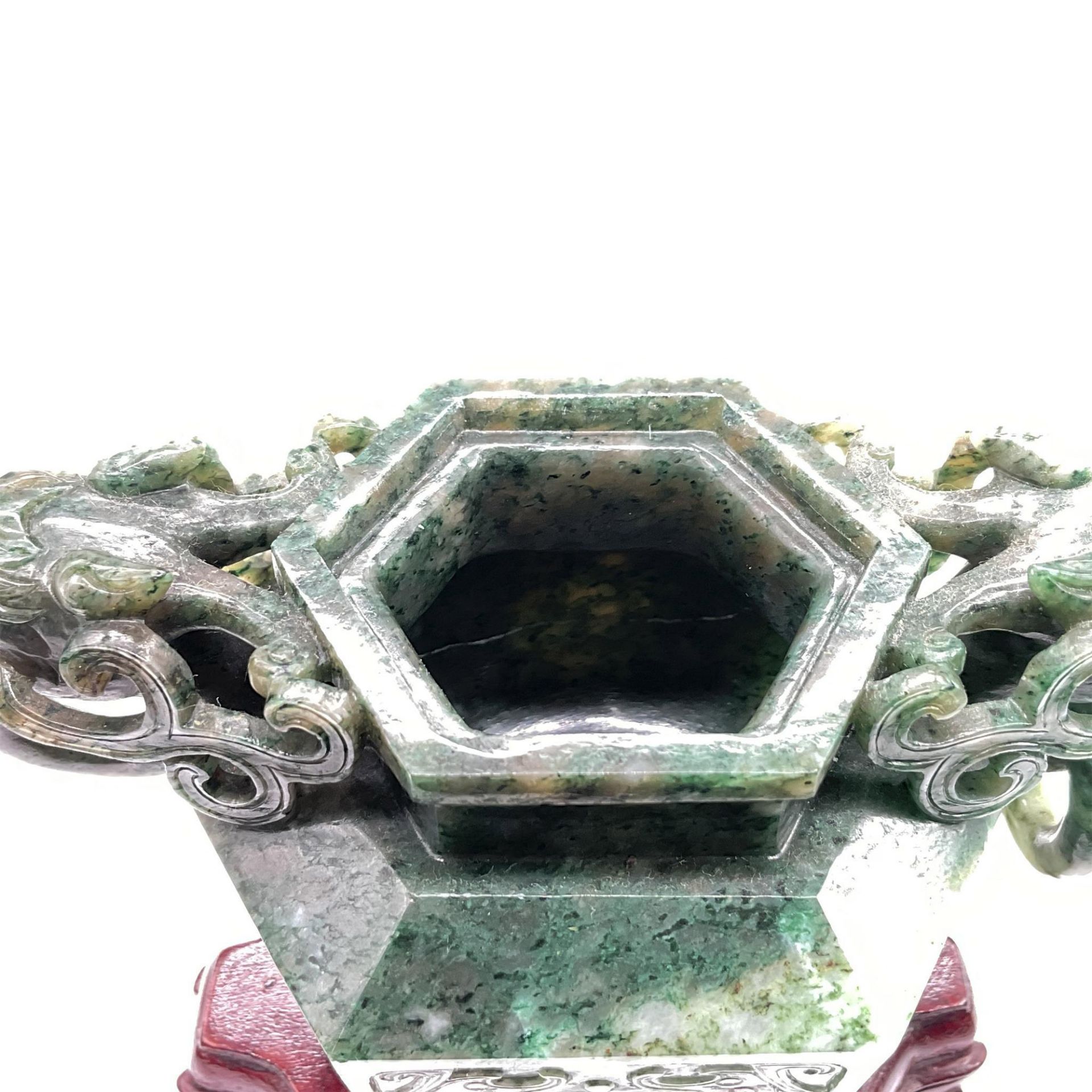 Chinese Green Jadeite Covered Censer, Foo Dogs - Bild 4 aus 5