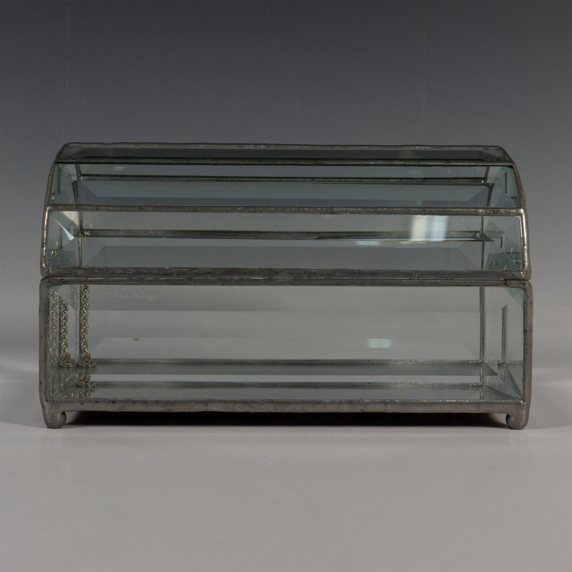 Vintage Clear Thick Leaded Glass & Mirror Trinket Box - Image 4 of 6