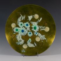 Sascha Brastoff, Green Floral Copper Enamel Hanging Plate