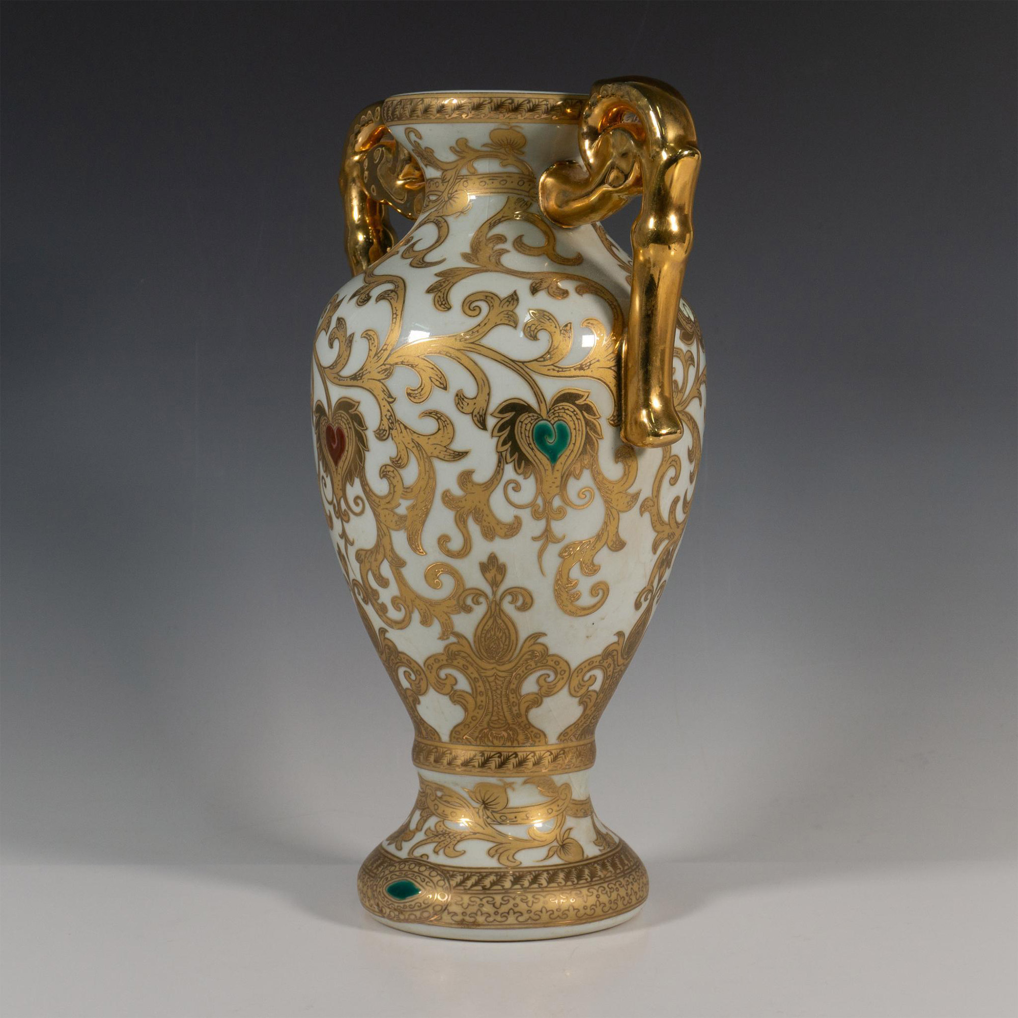 Original Oriental Hand Painted Porcelain Vase Gold Foliage - Image 2 of 5
