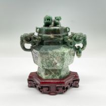 Chinese Green Jadeite Covered Censer, Foo Dogs