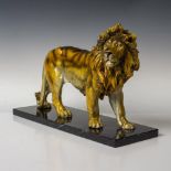 Large Metal Lion Sculpture on Marble Base