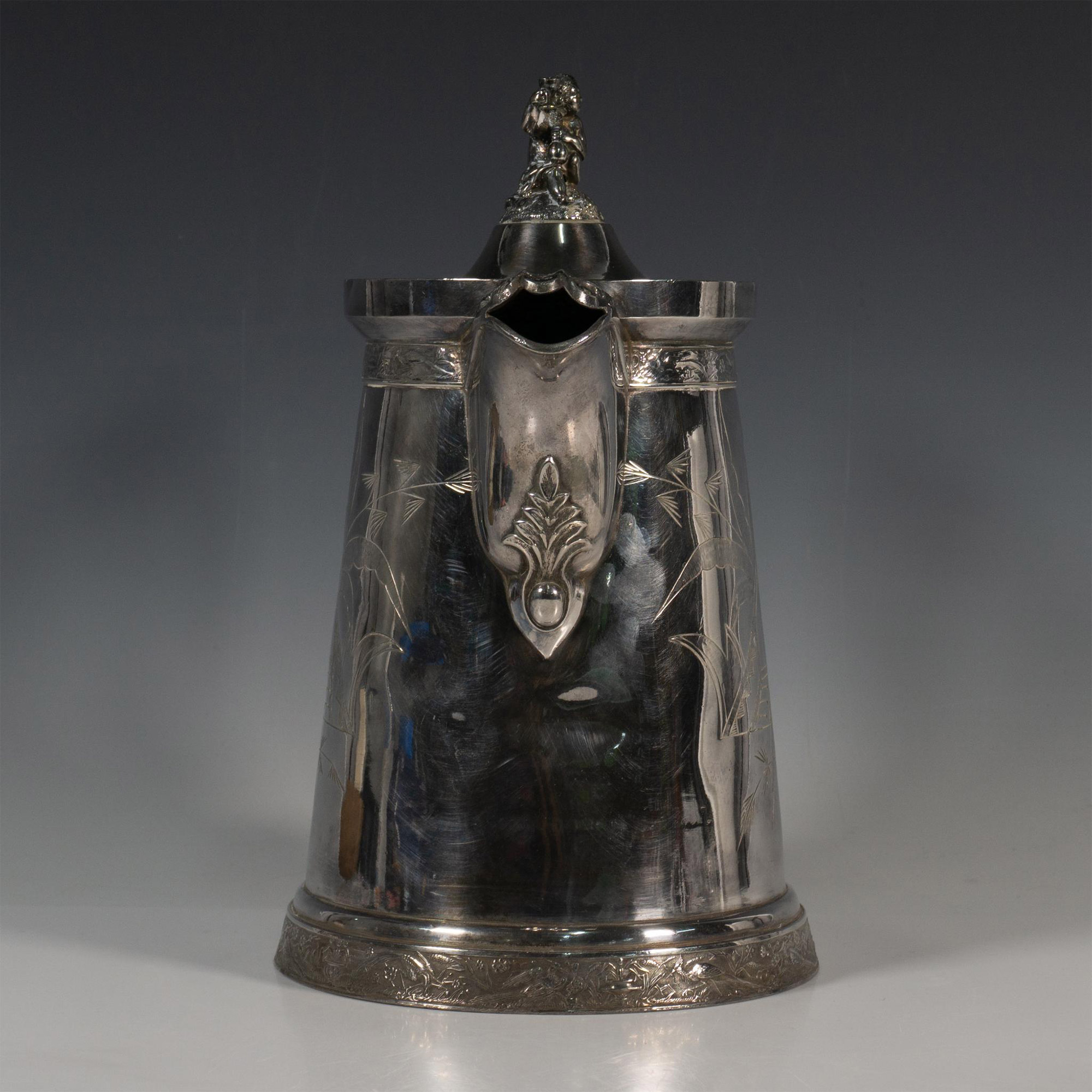Original Victorian Large Silverplate Pitcher with Cupid Top - Image 3 of 5