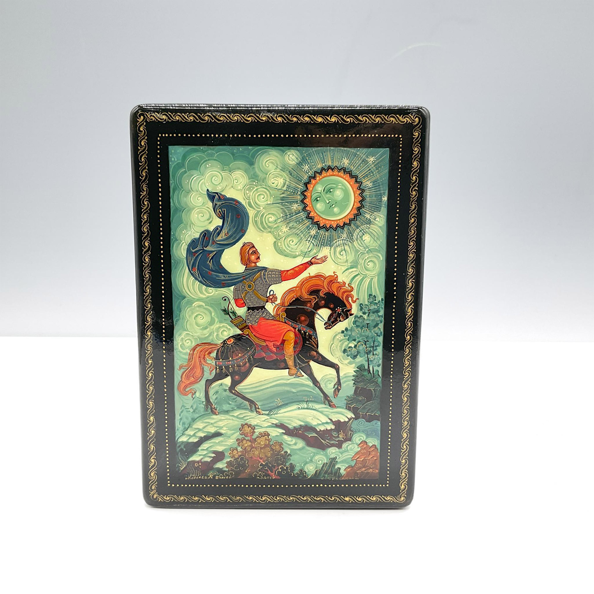 Russian Folk Lacquer Box, Warrior on Horseback