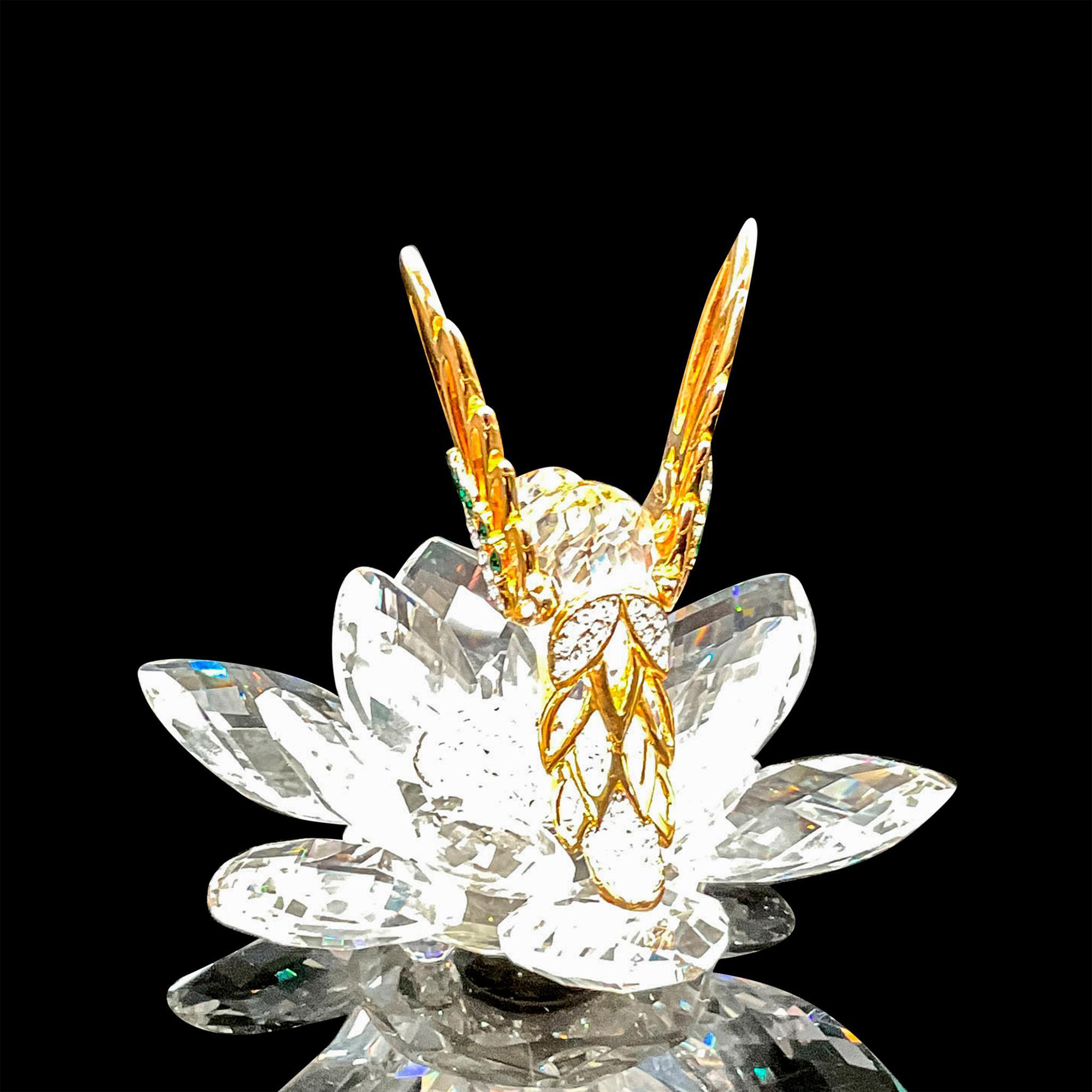Swarovski Crystal Figurine, Gold Hummingbird on Lotus - Image 2 of 4