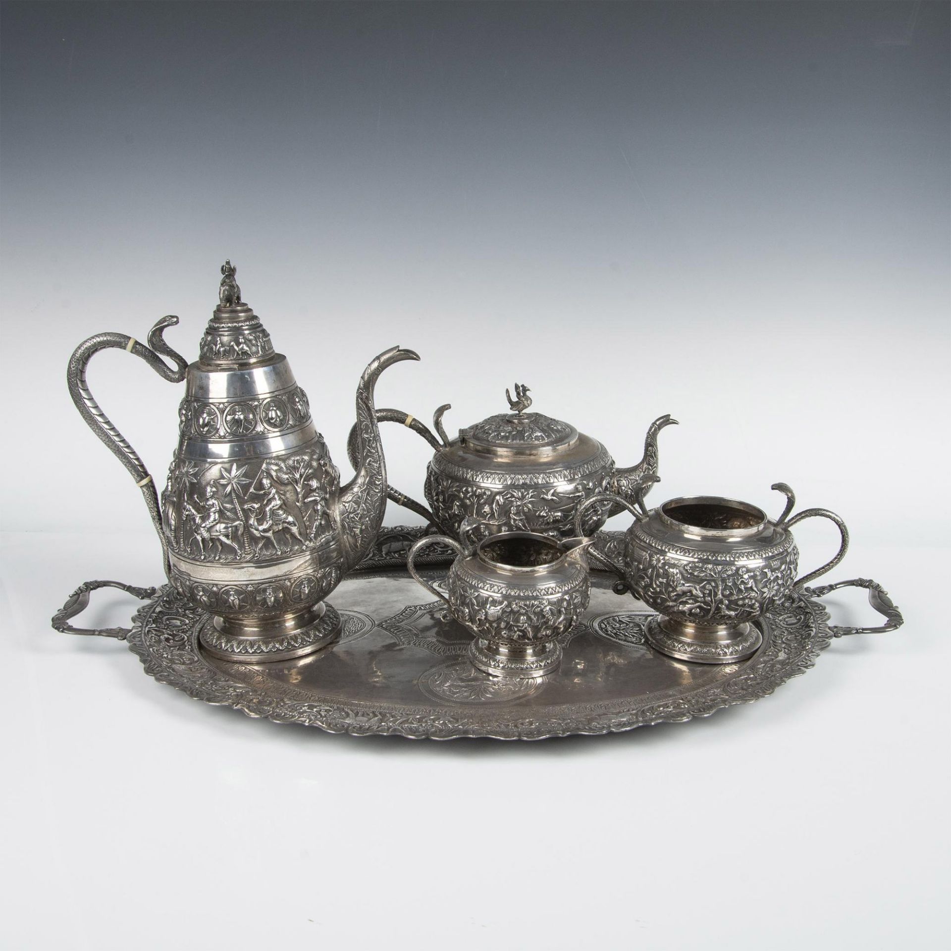 5pc Indian Silver Coffee and Tea Set - Bild 6 aus 10