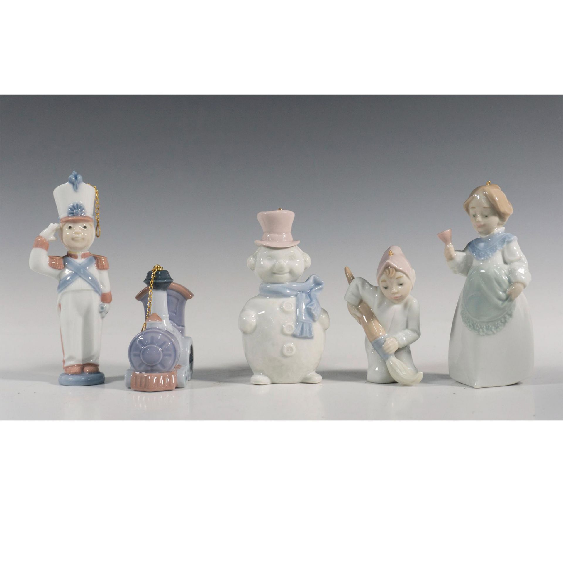 5pc Lladro Porcelain Figural Christmas Ornaments