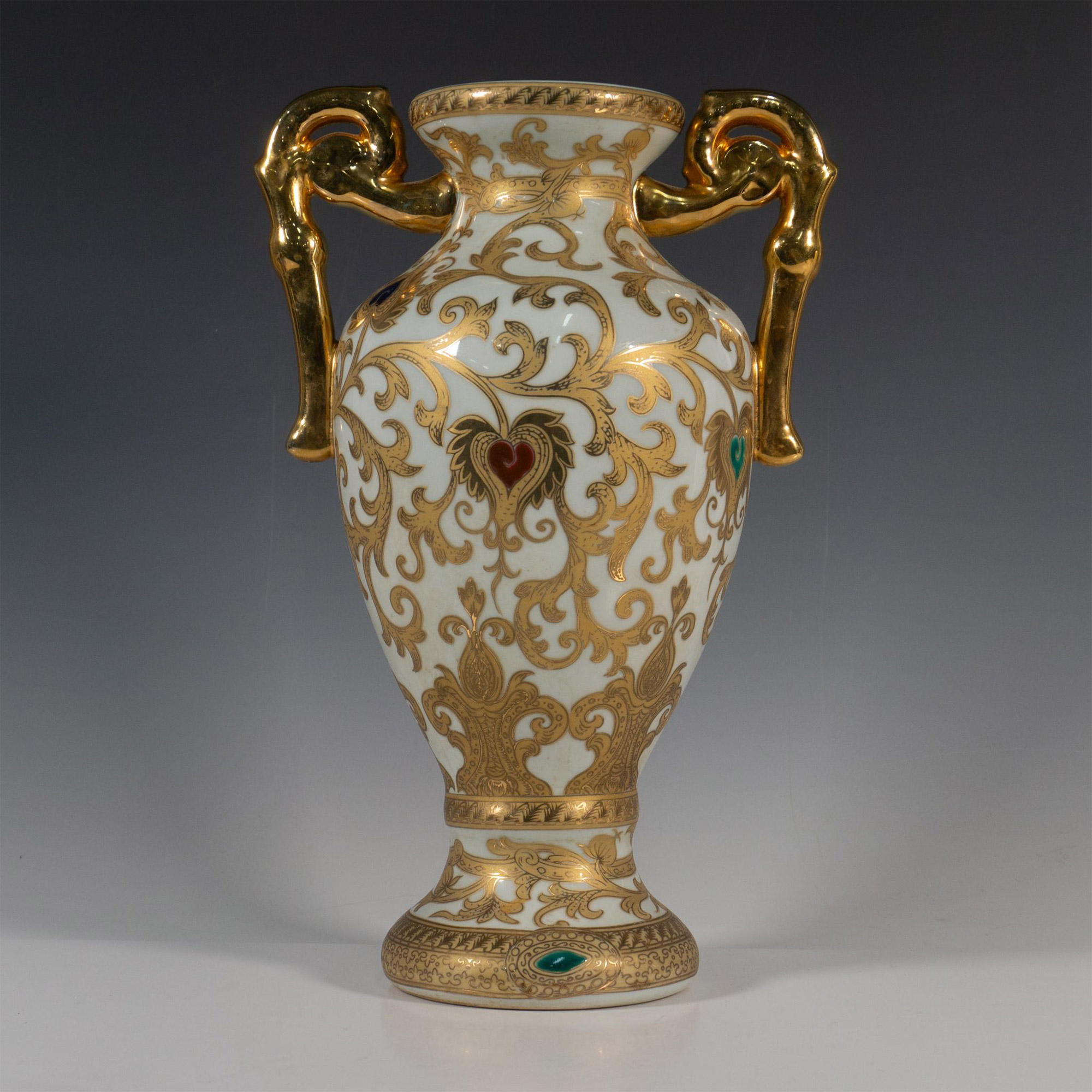 Original Oriental Hand Painted Porcelain Vase Gold Foliage