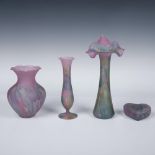 4pc Nouveau Art Glass Vases and Box, Rueven