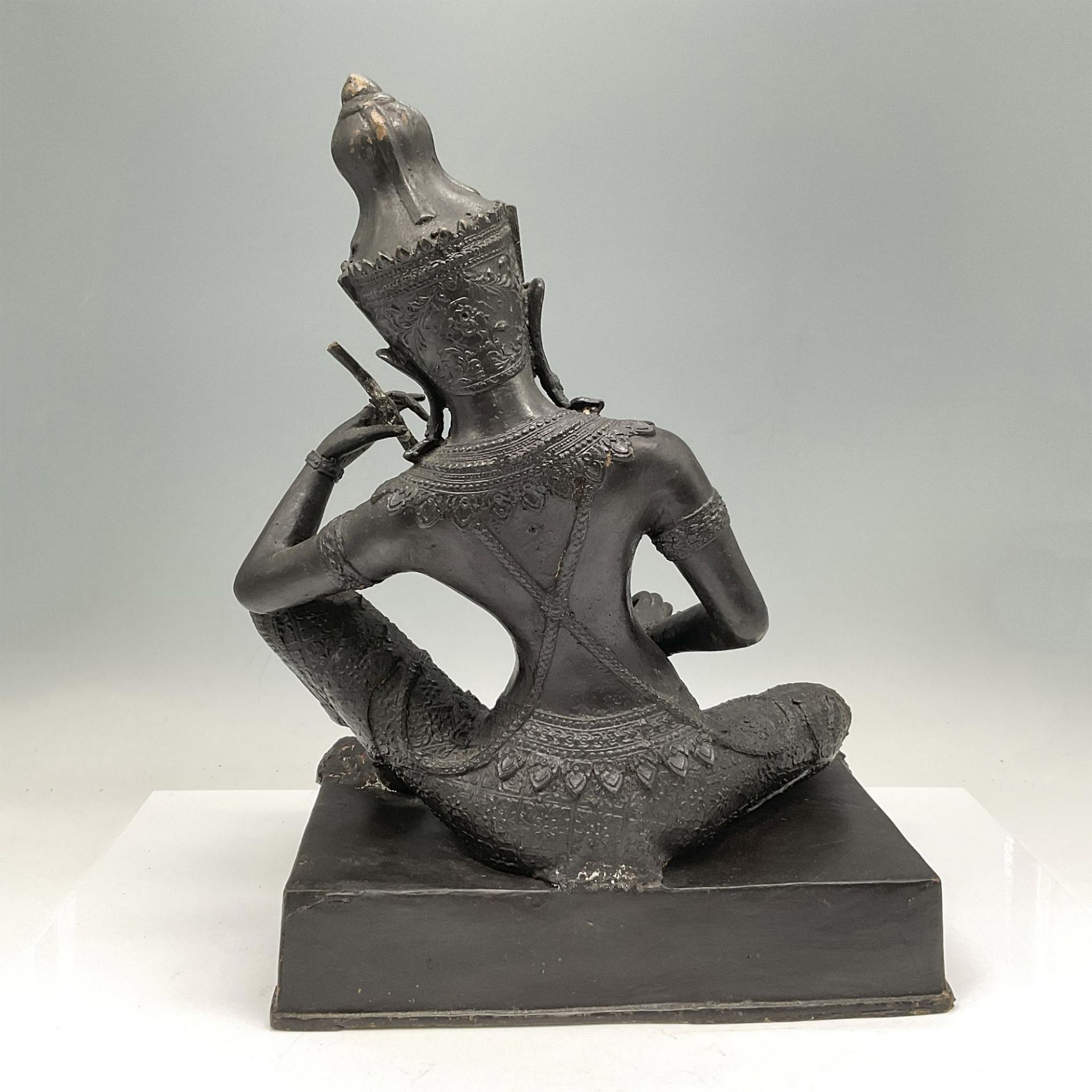 Southeast Asian Cast Bronze Buddha Sitar Sculpture - Bild 2 aus 3