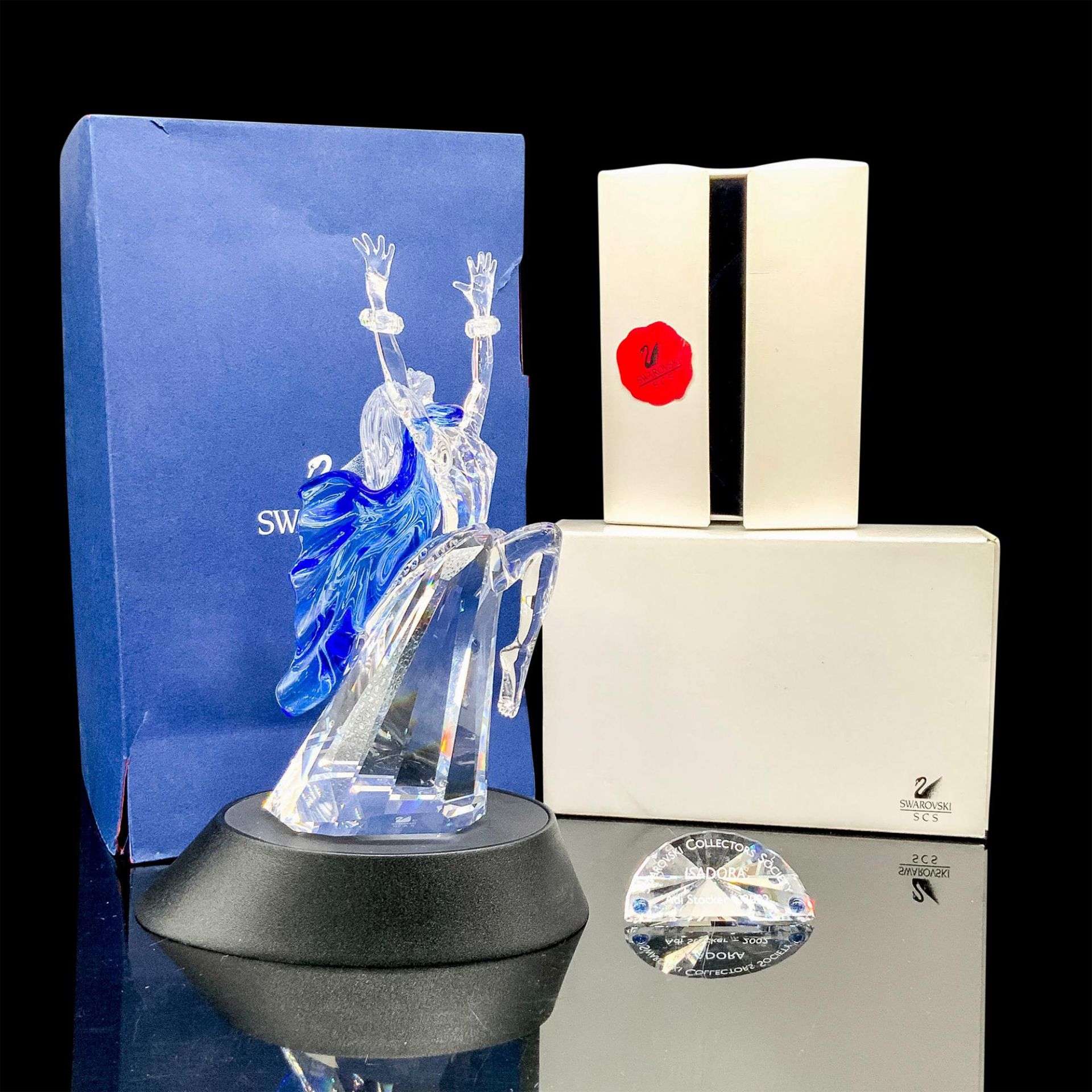 3pc Swarovski Crystal Figurine + Base, Plaque Set, Isadora - Image 5 of 5
