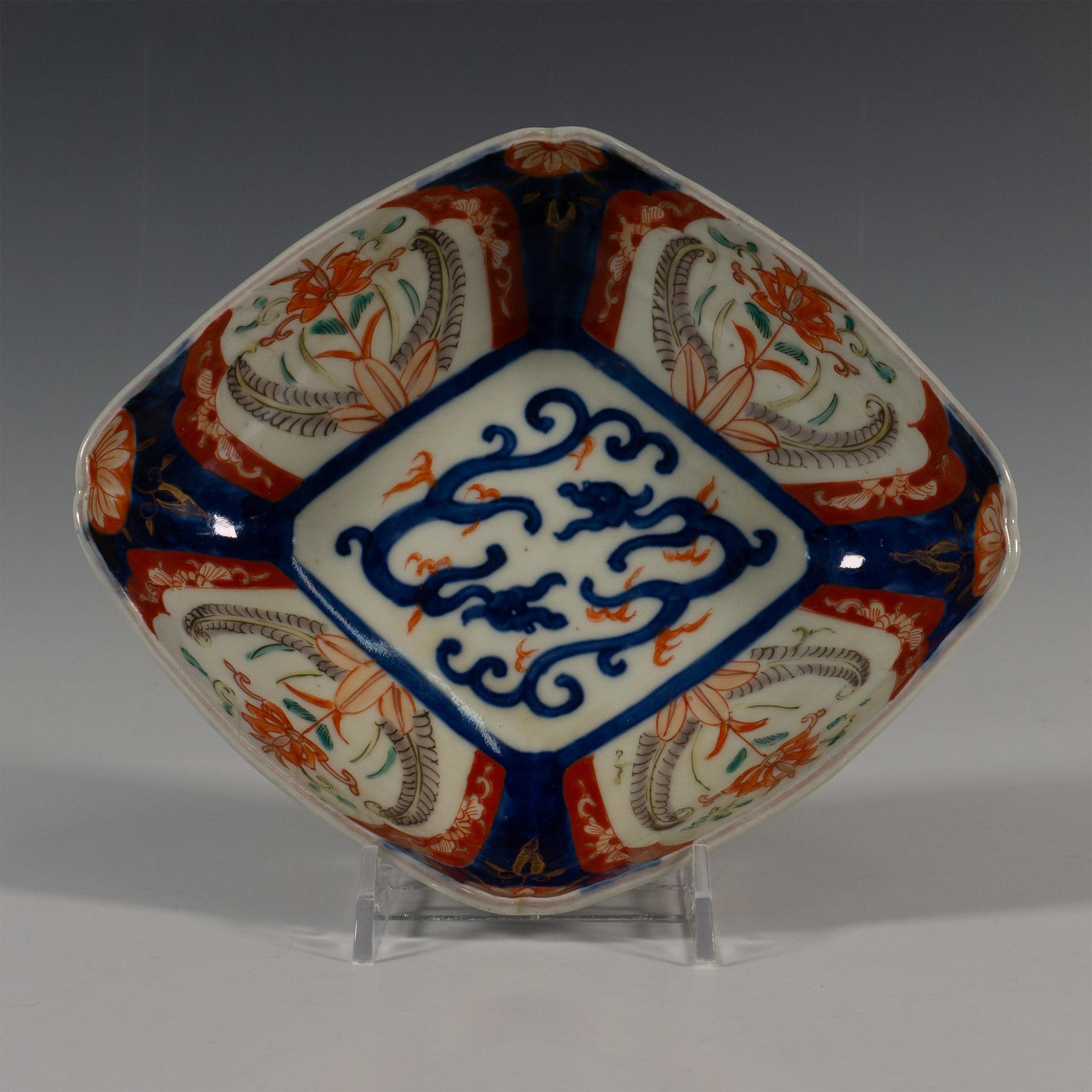 Oriental Hand-Painted Porcelain Dish Dragons & Flora Designs - Image 3 of 4