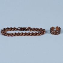 2pc Beautiful Pure Copper Chain Bracelet & Flower Ring
