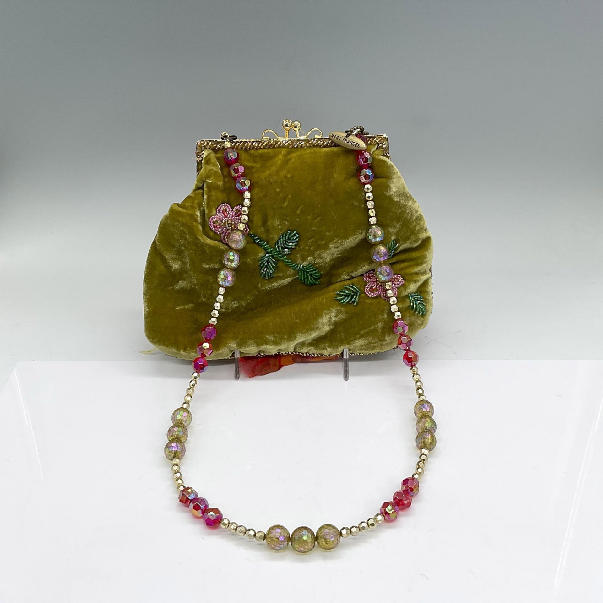 Mary Frances Velvet and Silk Handbag, Olive/Orange/Fuchsia - Bild 2 aus 3