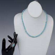 2pc Gorgeous Sterling Silver & Larimar Necklace and Ring