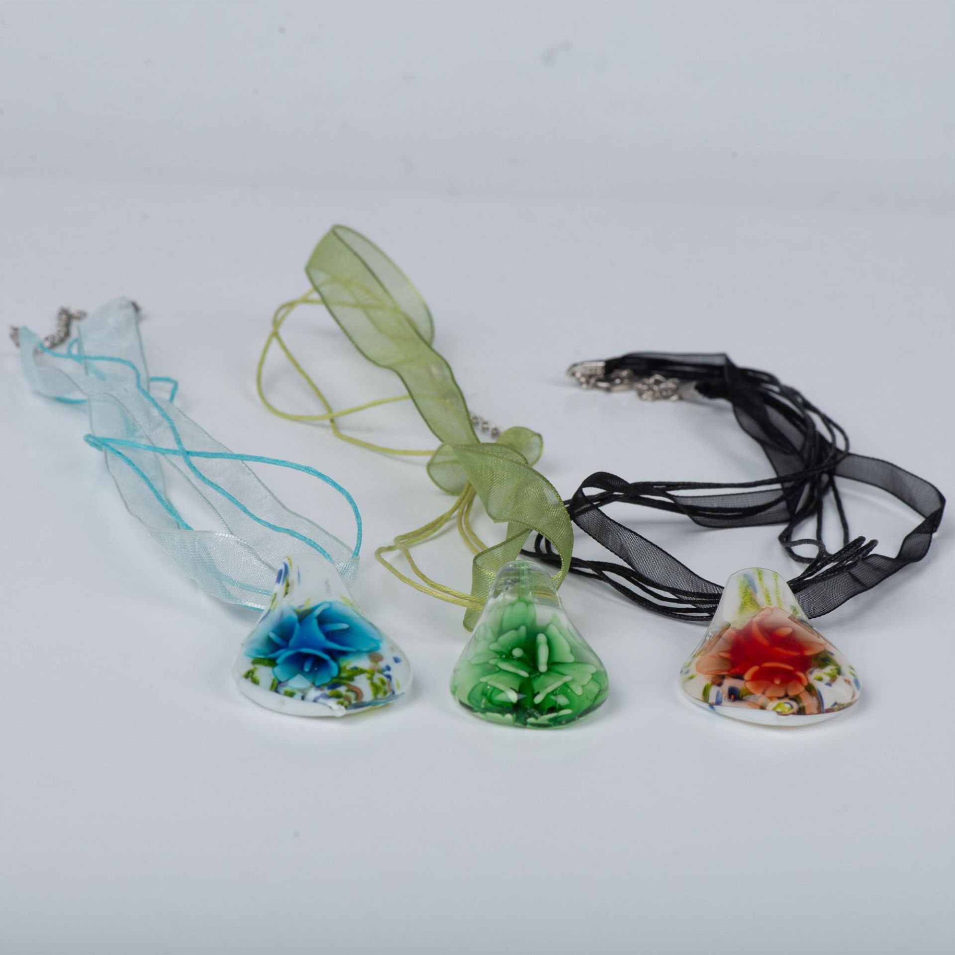 3pc Blown Glass Flower Pendant Necklaces