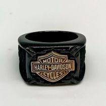Harley Davidson Scaly Black Titanium & Sterling Biker Ring