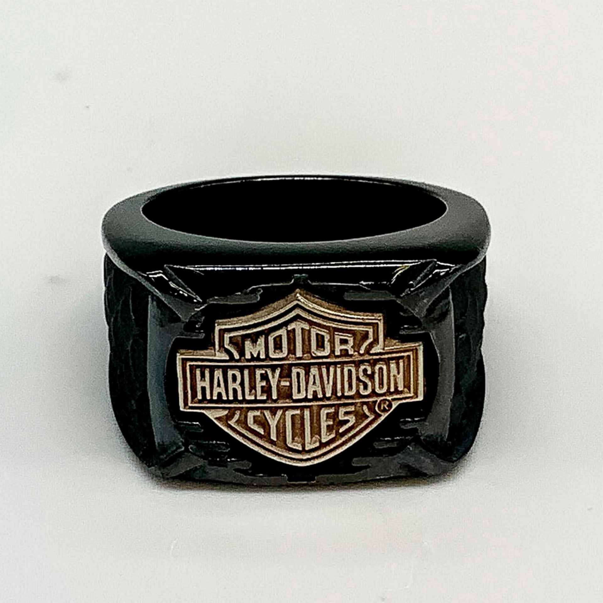 Harley Davidson Scaly Black Titanium & Sterling Biker Ring