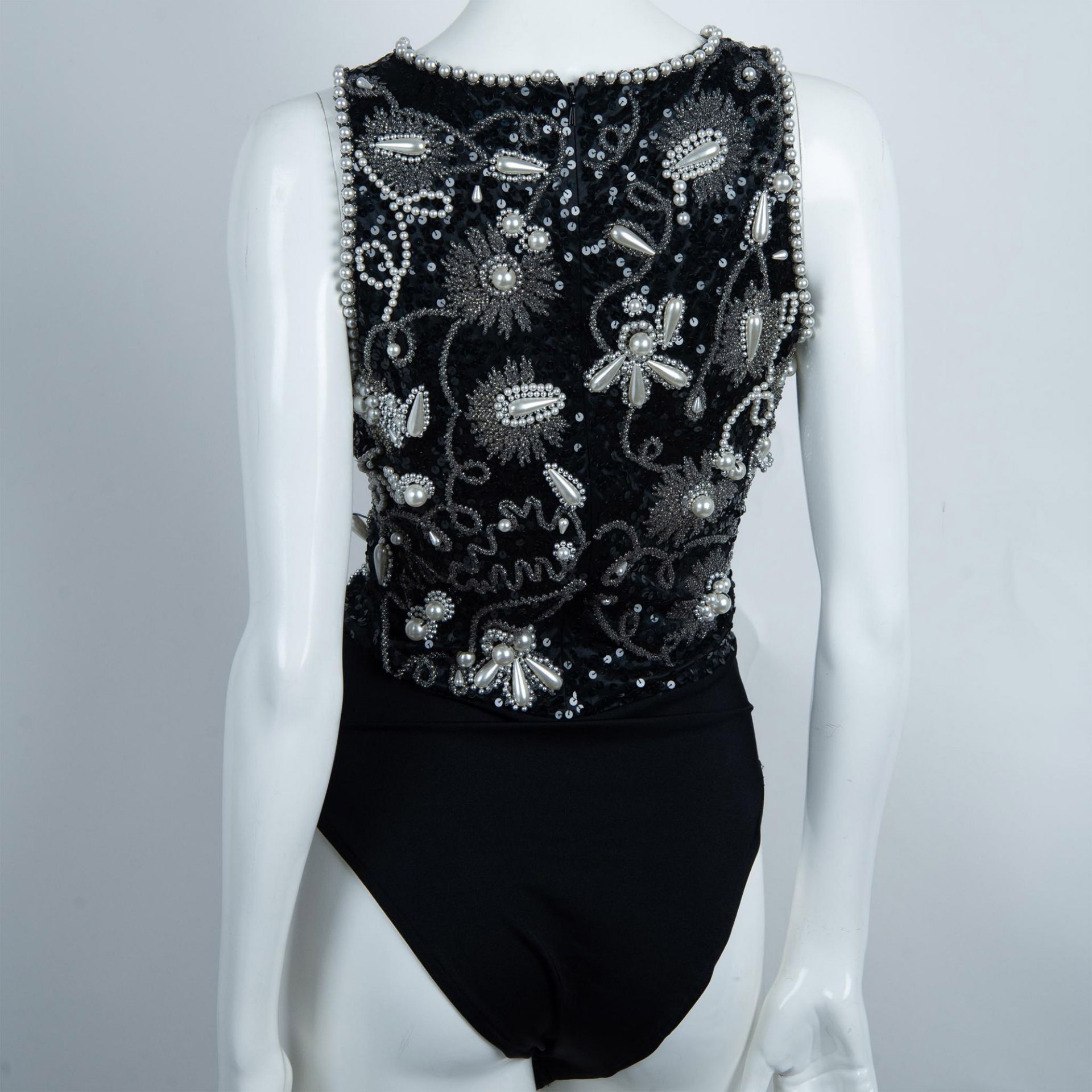 Vintage Oleg Cassini Black Tie Sequined Bodysuit, Size Small - Image 6 of 7