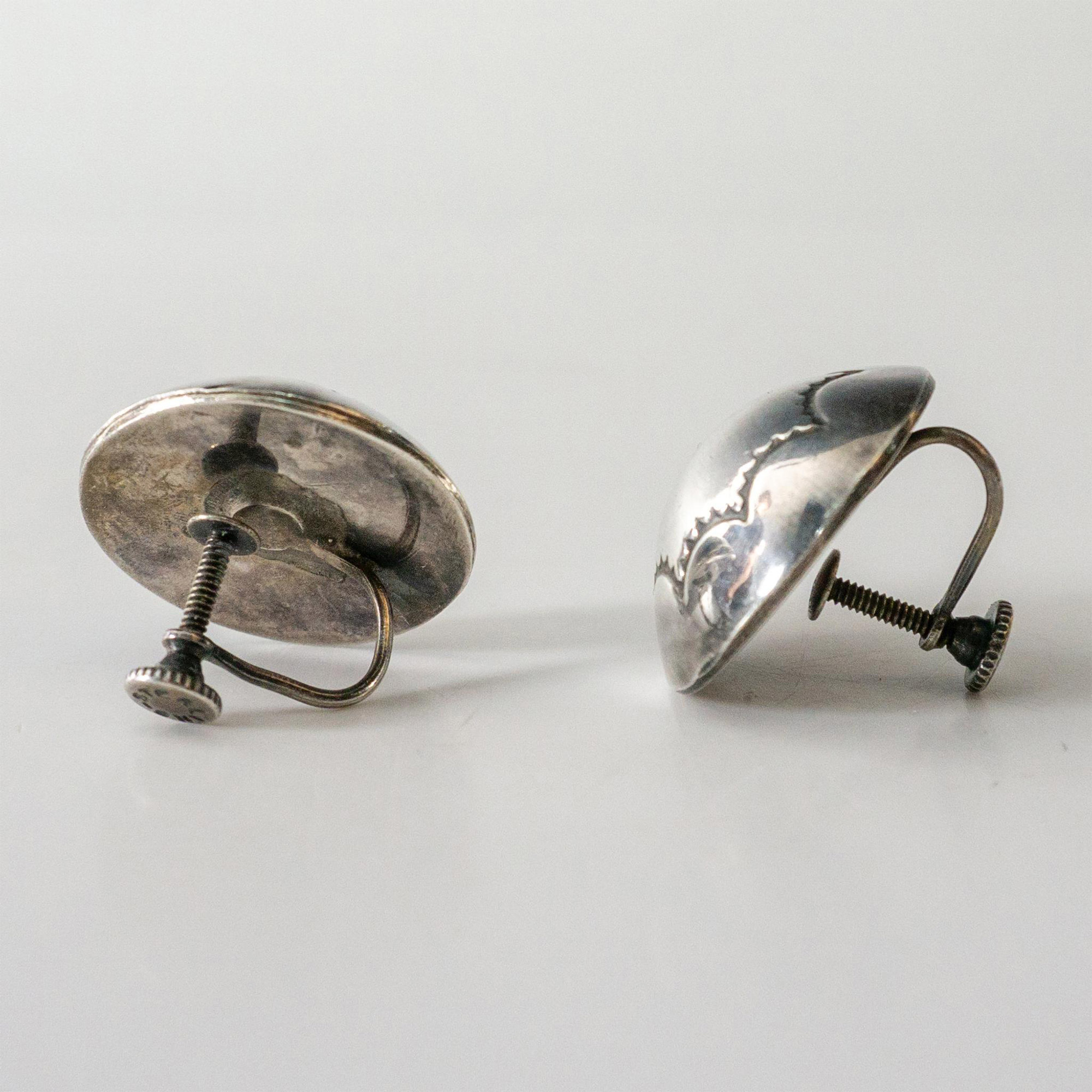 Native American Round Sterling Silver Screw-Back Earrings - Image 3 of 3