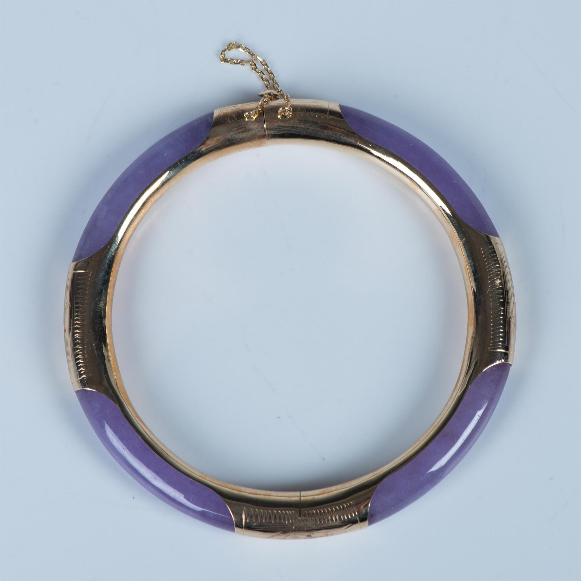 Gorgeous 14K Gold and Purple Jade Bracelet - Image 2 of 4