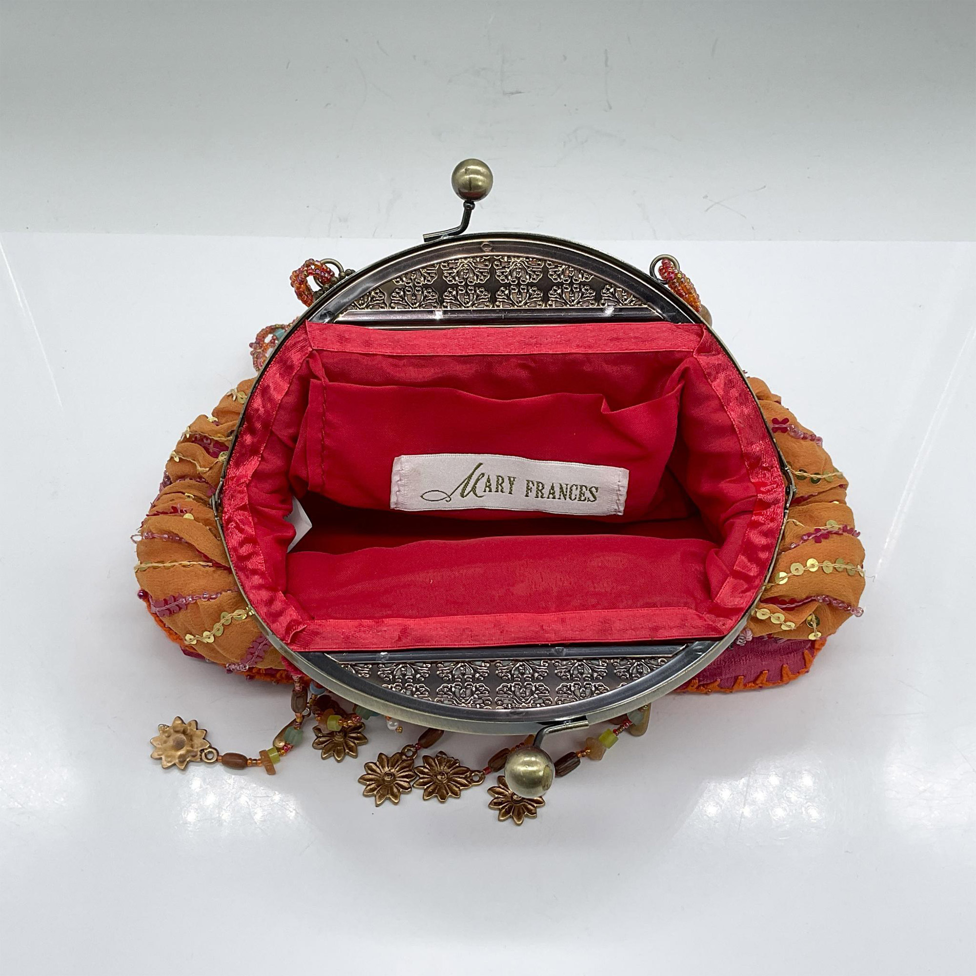 Mary Frances Satin and Silk Handbag, Orange/Fuchsia - Image 3 of 5