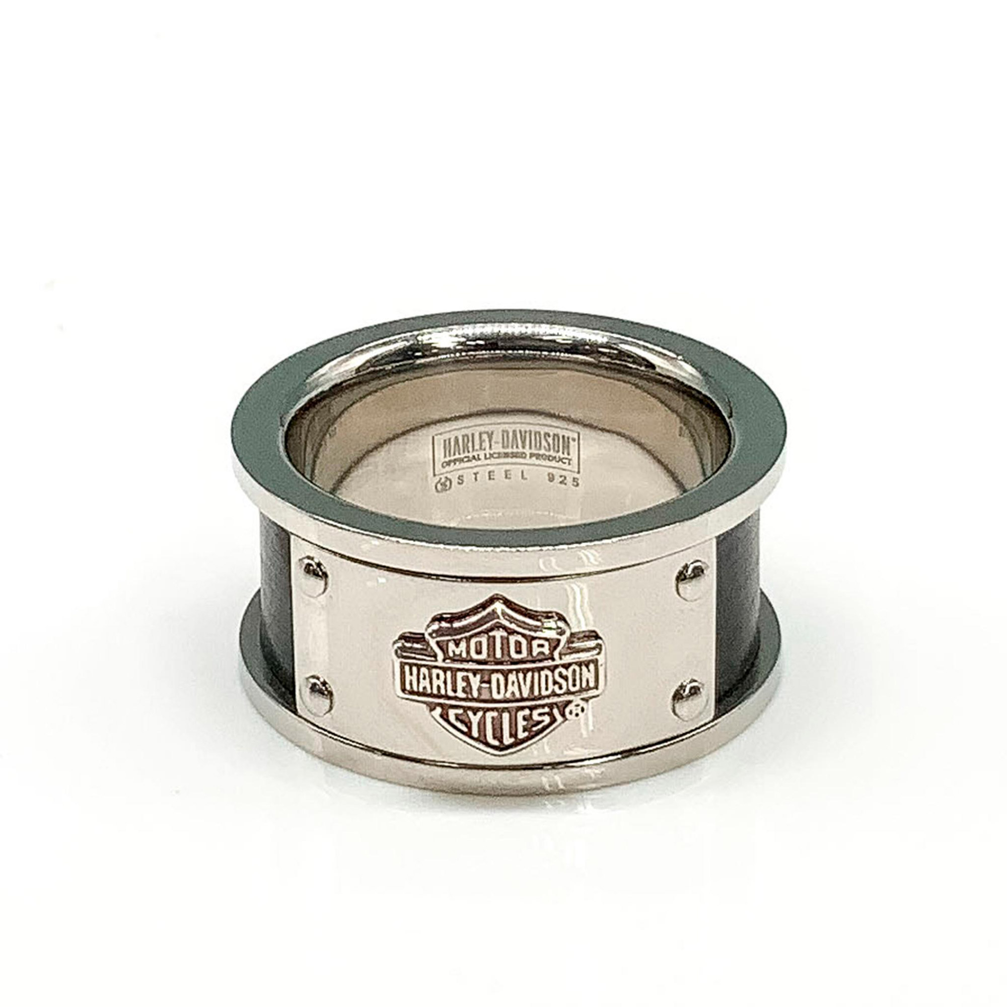 Harley Davidson Steel & Sterling Silver Black Band Ring