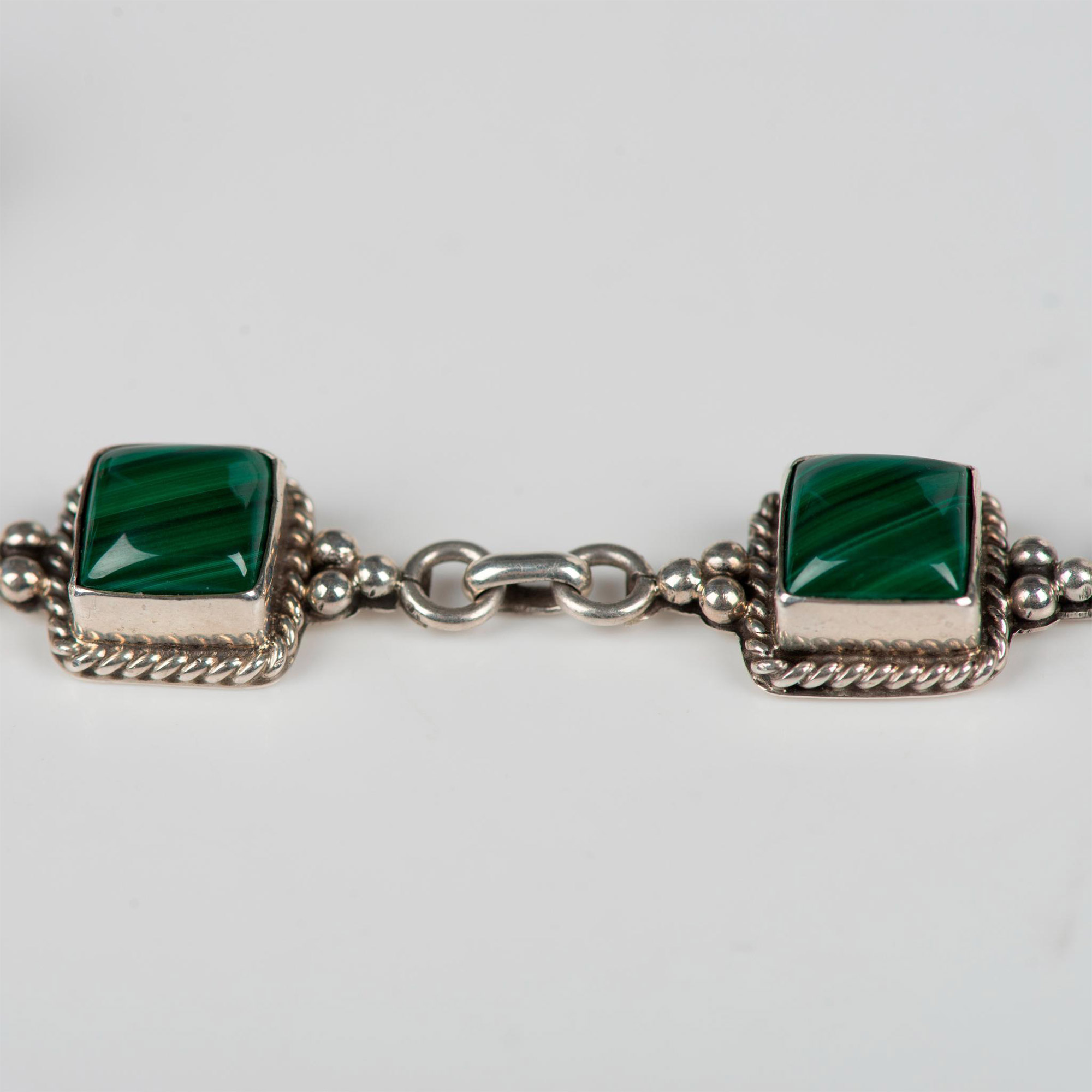 2pc Sterling Silver Malachite Clip-On Earrings and Bracelet - Image 2 of 6