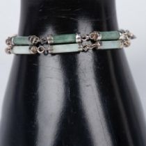 2pc Sterling Silver and Jade Cylinder Bracelets