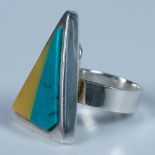Contemporary Sterling Silver, Baltic Amber & Turquoise Ring