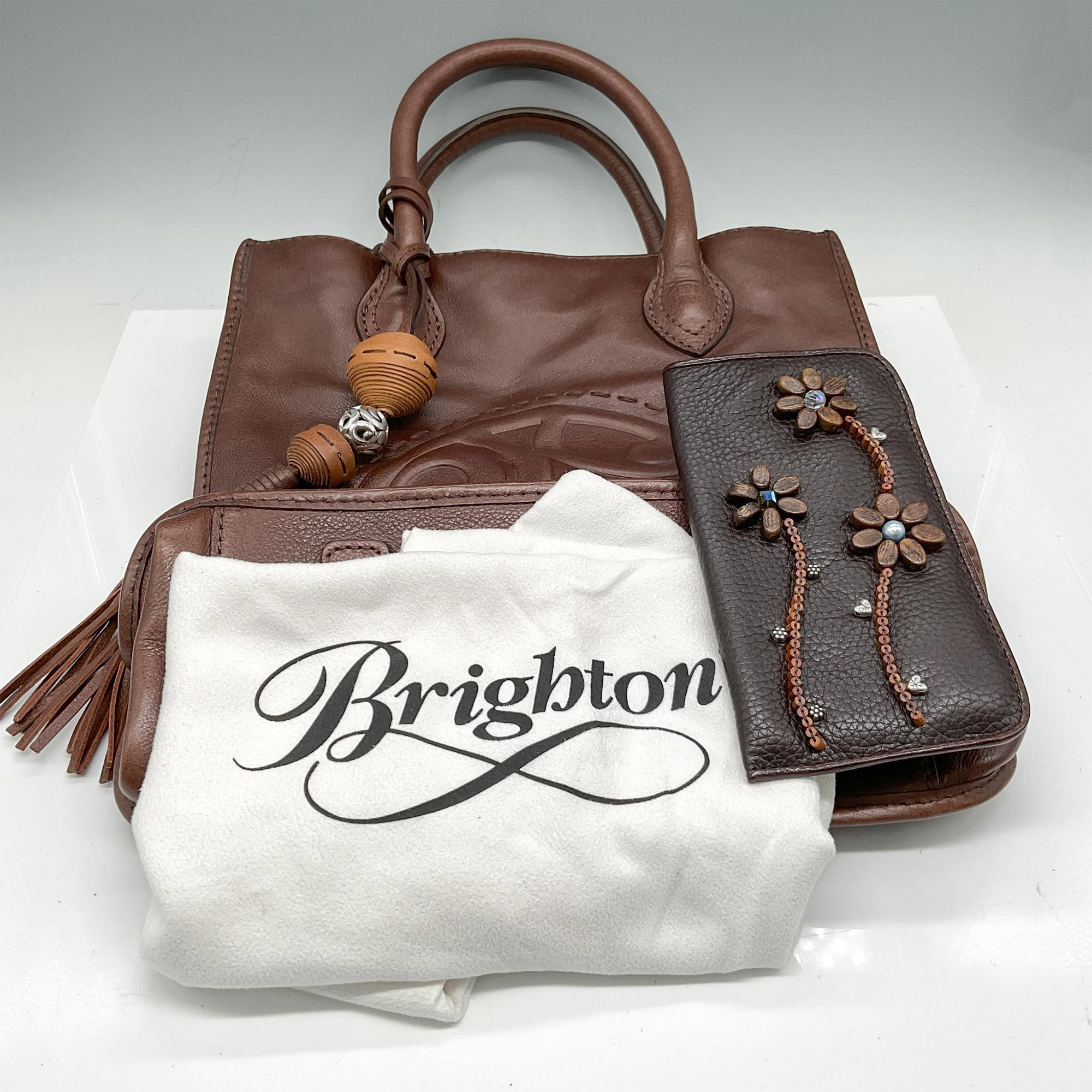 2pc Brighton Leather Tote Bag + Glass Case - Image 3 of 3