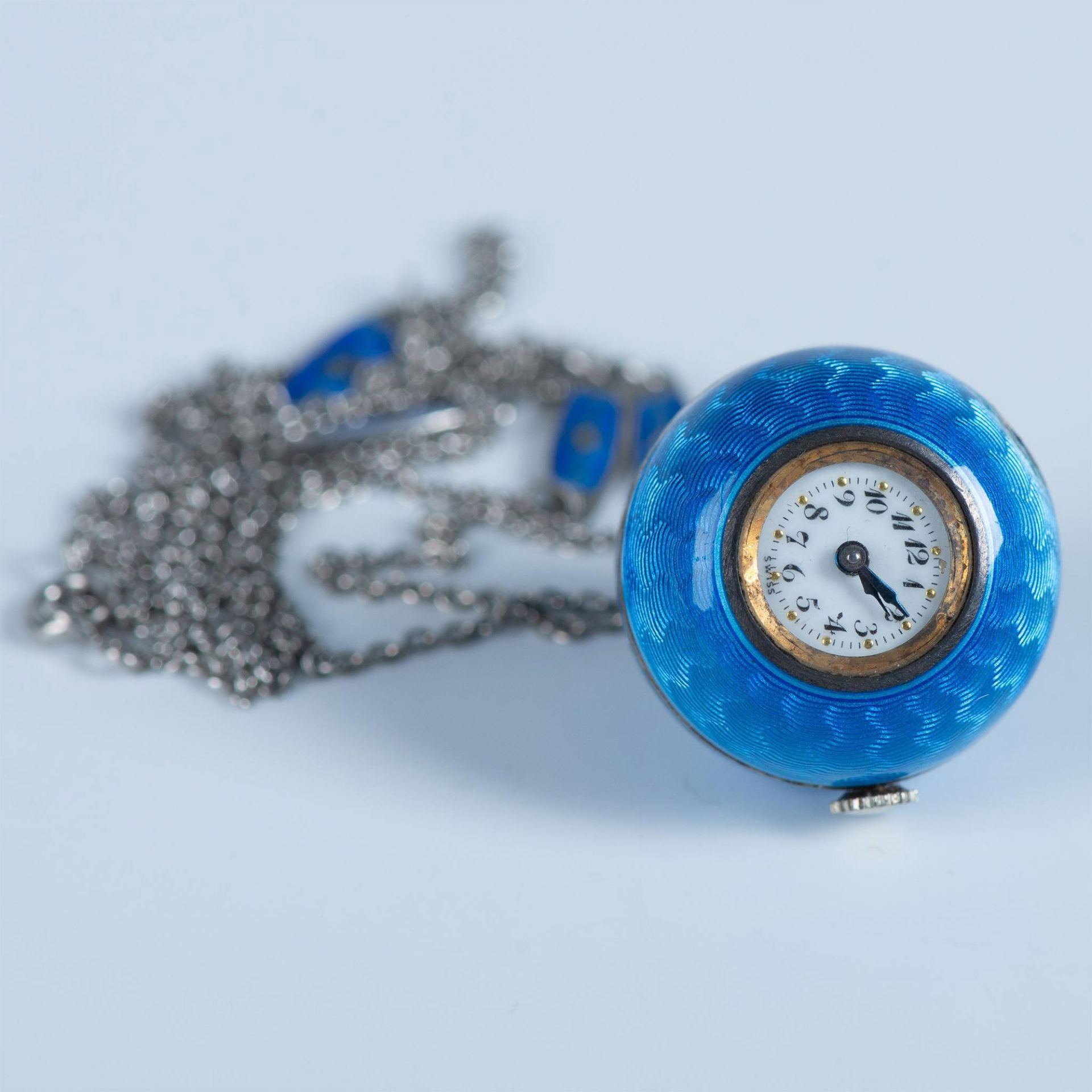 Guilloche Enamel & Sterling Silver Ball Watch Necklace