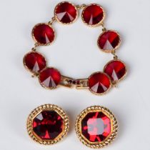 3pc Swarovski Gold Tone & Red Stone Bracelet and Earrings