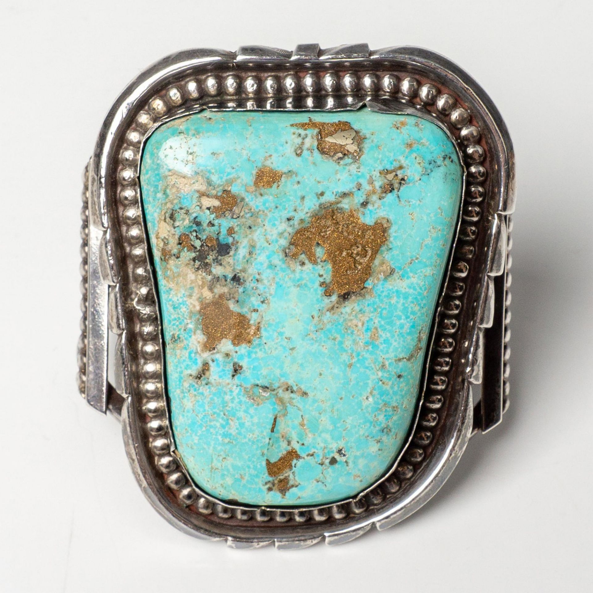 Chunky Native American Sterling & Turquoise Cuff Bracelet - Image 2 of 5